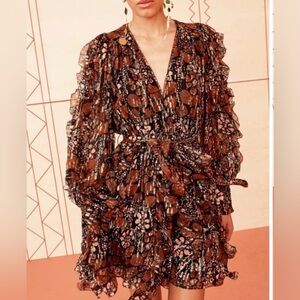 Ulla Johnson Brown and Pink Floral Long Sleeve Dress